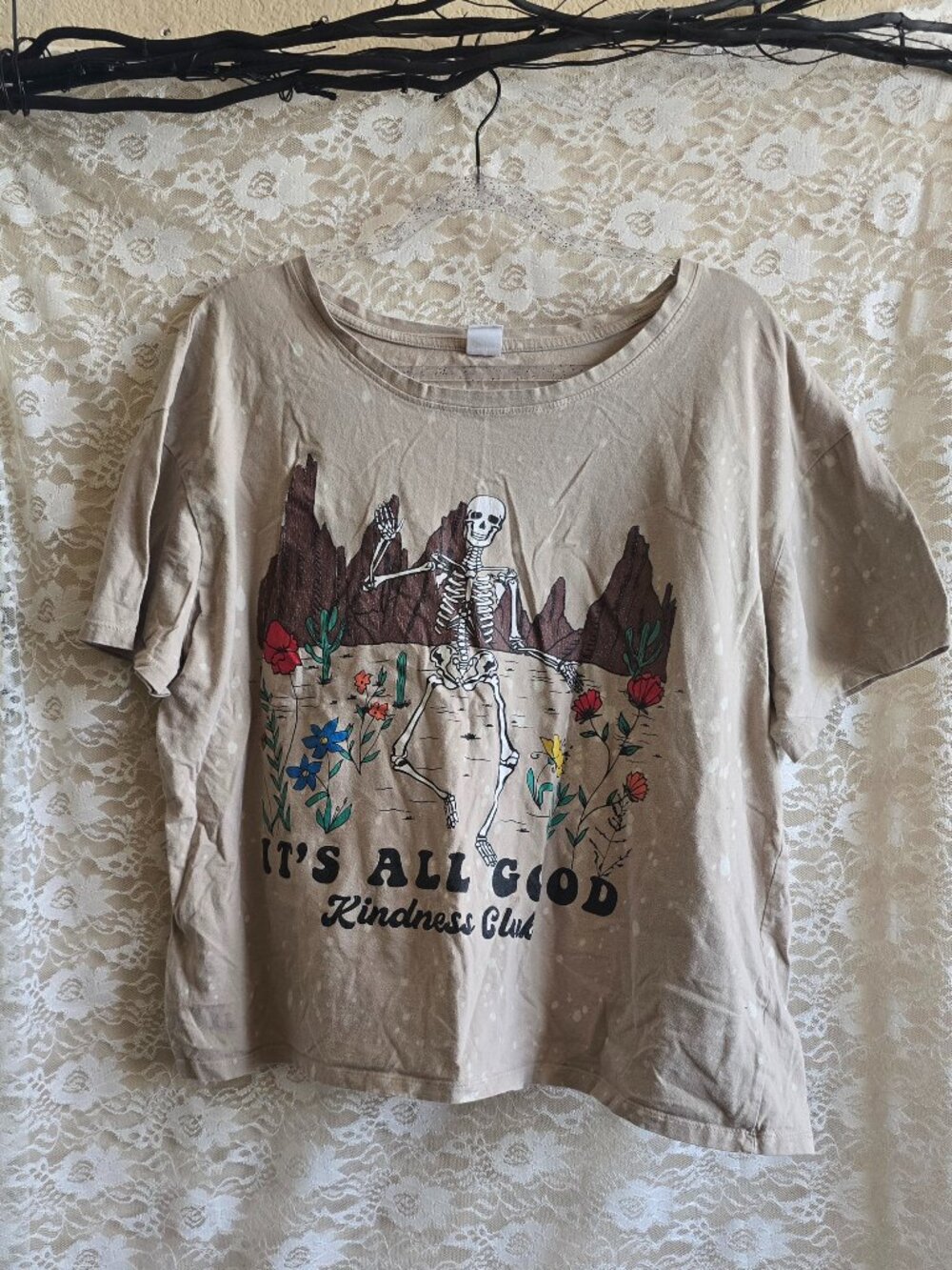 It's All Good - Kindness Club T-Shirt - Electric Pink - 2X - skeleton tee